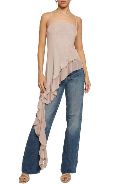 Know One Cares Asymmetric Mesh Camisole In Taupe