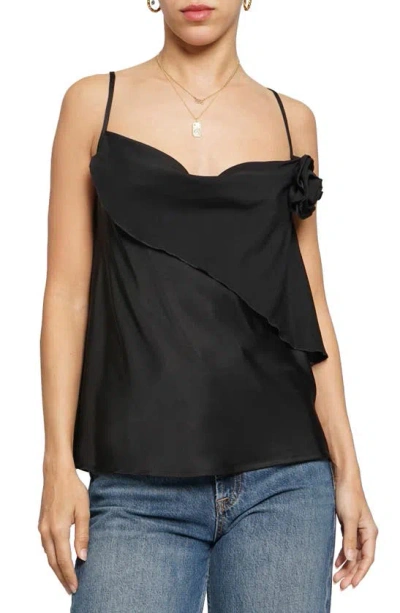 Know One Cares Asymmetric Rosette Camisole In Black