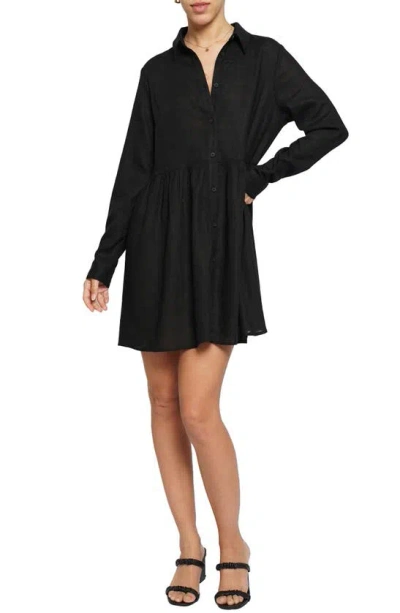 Know One Cares Button Down Long Sleeve Shirt Dress In Black