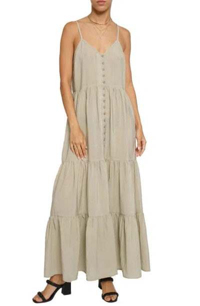 Know One Cares Button Tiered Maxi Dress In Beige