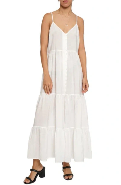 Know One Cares Button Tiered Maxi Dress In White