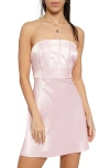 Know One Cares Corset Satin Strapless Dress In Pink