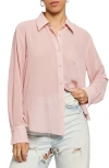 Know One Cares Crinkle Button-up Shirt In Rose