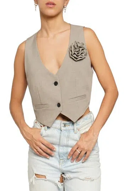 Know One Cares Flower Pin Vest In Dark Taupe