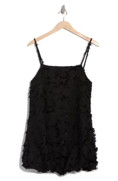 Know One Cares Fringed Brocade Bubble Hem Minidress In Black