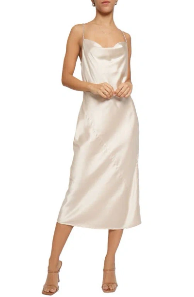 Know One Cares Jewel Strap Satin Midi Dress In Cream
