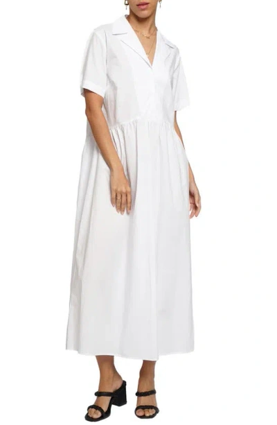 Know One Cares Notch Collar Midi Shirtdress In White