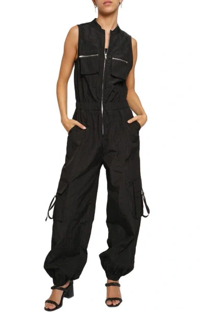 Know One Cares Parachute Jogger Jumpsuit In Black
