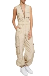 Know One Cares Parachute Jogger Jumpsuit In Taupe