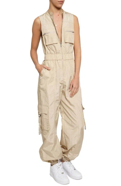 Know One Cares Parachute Jogger Jumpsuit In Taupe