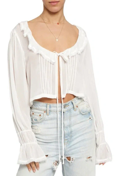 Know One Cares Ruffle Tie Front Top In White