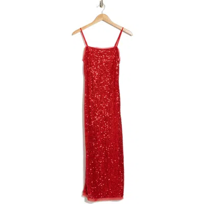 Know One Cares Sequin Bodycon Midi Dress In Red