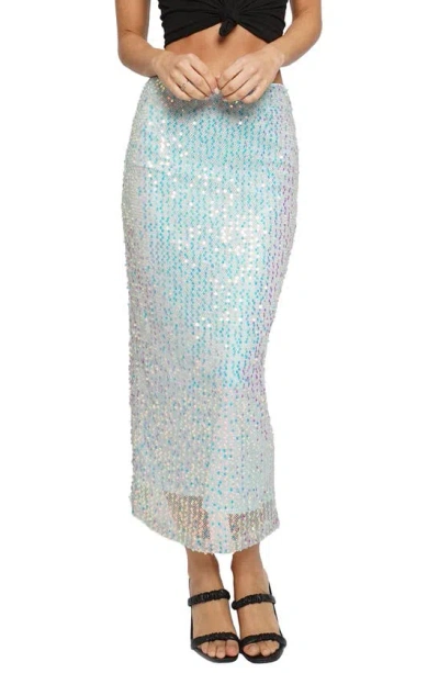 Know One Cares Sequin Mesh Midi Skirt In Blue
