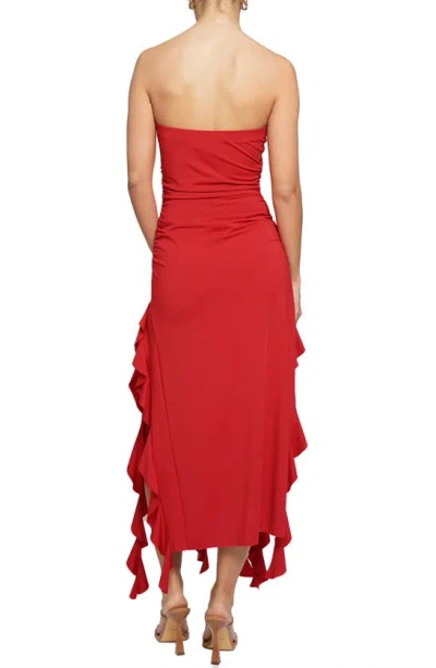 Know One Cares Strappless Ruffle Dress In Red