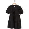 Know One Cares Tie Front Puff Sleeve Poplin Minidress In Black