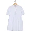 Know One Cares Tie Front Puff Sleeve Poplin Minidress In White
