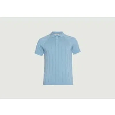 Knowledge Cotton Apparel Regular Short-sleeved Striped Knit Polo Shirt In Blue