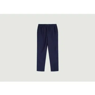 Knowledge Cotton Apparel Tapered Pants With Elastic Waistband In Tim Herringbone Linen In Blue