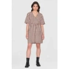 KNOWLEDGE COTTON CROSSOVER BROWN CHECK DRESS