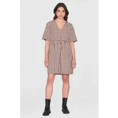 Knowledge Cotton Crossover Brown Check Dress