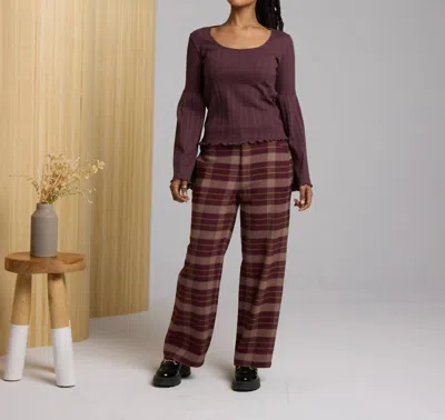 Known Supply Steward Wide Leg Pant In Fudge Plaid In Brown