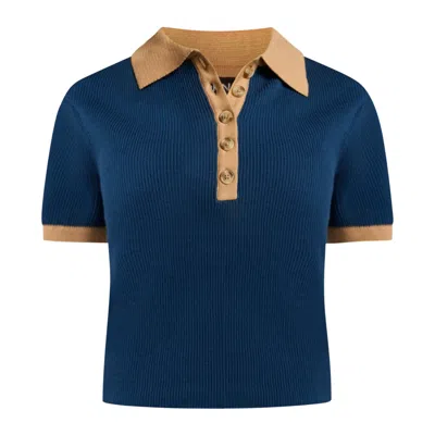 Known Supply Women's Blue Zuri Knit Polo Top - Sapphire
