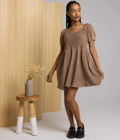 Known Supply Women's Brown Ethel Waffle Knit Dress - Pinto
