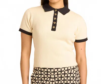 Known Supply Zuri Knit Polo Top In Pearl/black In White
