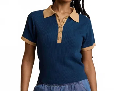Known Supply Zuri Knit Polo Top In Sapphire/latte In Multi