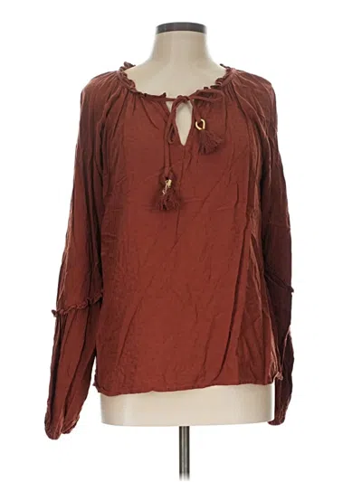 Pre-owned Knox Rose Long Sleeve Blouse In Brown