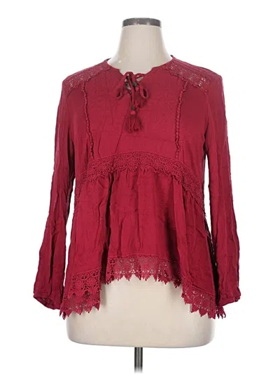 Pre-owned Knox Rose Long Sleeve Blouse In Burgundy