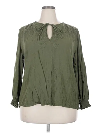 Pre-owned Knox Rose Long Sleeve Blouse In Green