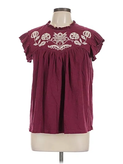Pre-owned Knox Rose Short Sleeve Blouse In Burgundy