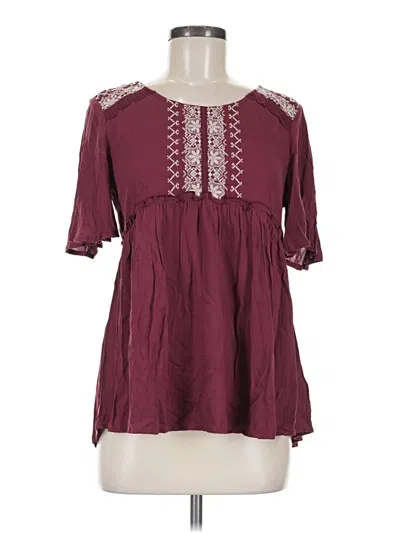 Pre-owned Knox Rose Short Sleeve Blouse In Burgundy