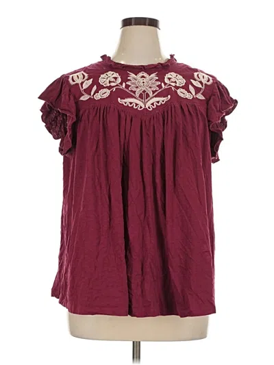 Pre-owned Knox Rose Short Sleeve Blouse In Burgundy