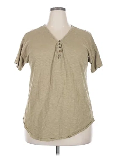 Pre-owned Knox Rose Short Sleeve Top Tan Keyhole Neckline Tops