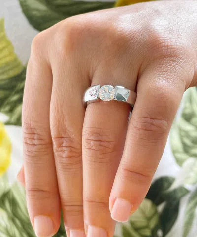 Pre-owned Knr 14k White Solid Gold Round Cut Moissanite Engagement Ring Tension 1.00ct In Yellow