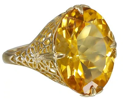 Pre-owned Knr 14k Yellow Gold Oval Cut Yellow Citrine Art Deco Style Ring Bridal Bridal 8.00ct