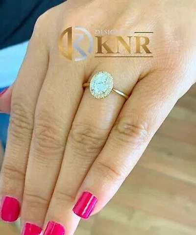 Pre-owned Knr 14k Solid Yellow Gold Oval Moissanite And Natural Diamonds Engagement Ring 1.20
