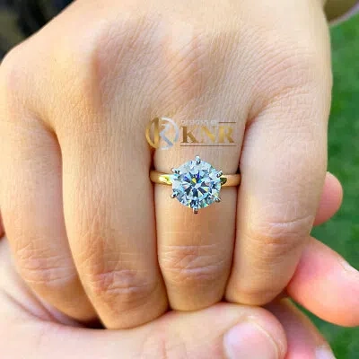 Pre-owned Knr 14k Solid Yellow Gold Round Cut Moissanite Engagement Ring Solitaire Prong 2.00 In White