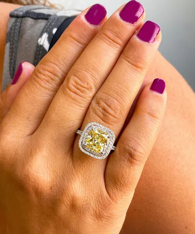 Pre-owned Knr 14k White Gold Cushion Fancy Yellow And Natural Diamonds Engagement Ring 5.00ctw