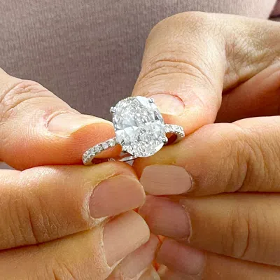 Pre-owned Knr Inc 14k White Gold Oval Cut Moissanite And Natural Diamond Engagement Ring 3.25ctw