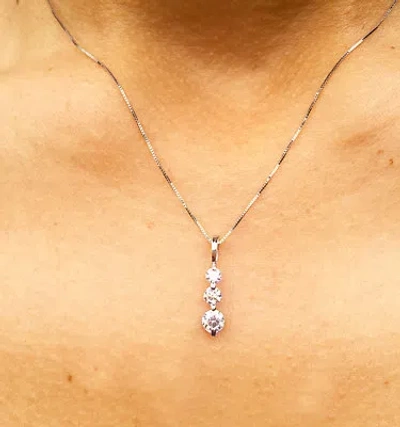 Pre-owned Knr Inc 14k White Gold Round Cut Diamond Necklace And Chain Three Stone Prong Set 0.60ct