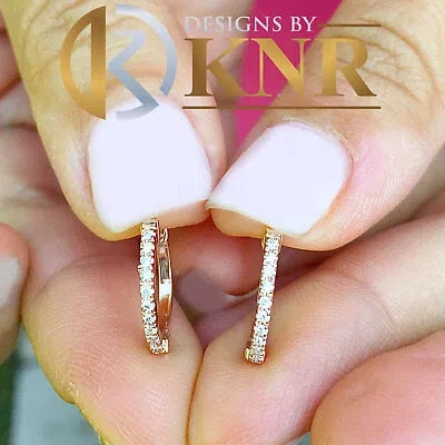 Pre-owned Knr Inc Women's 14k Rose Gold Round Cut Diamonds Hoop Earrings Bridal Wedding 0.20ctw In White