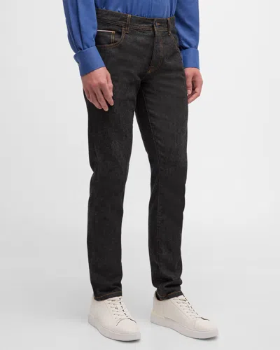 Knt Men's Black Selvedge Denim Slim-straight Jeans