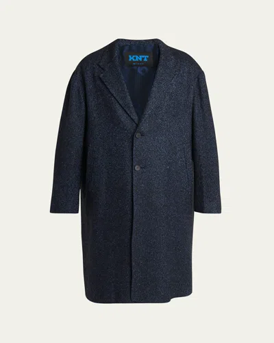 Knt Men's Cashmere Blend Dark Blue Overcoat