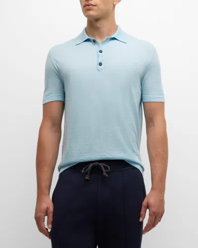 Knt Men's Wool And Silk Polo Shirt In Blue