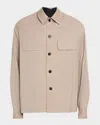 Knt Men's Wool Sharkskin Flap-pocket Overshirt In Brown