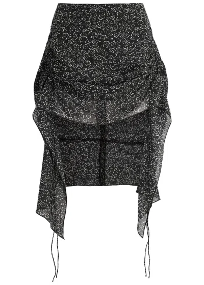 Knwls Aldra Floral-print Chiffon Mini Skirt In Black