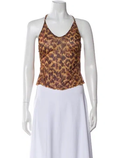 Pre-owned Knwls Animal Print Halterneck Top In Brown